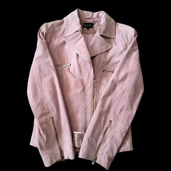 Lg Genuine leather pink suede motorcycle jacket - Picture 2 of 8